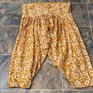 Bohemian Floral Wide Harem Pants in Mustard and White